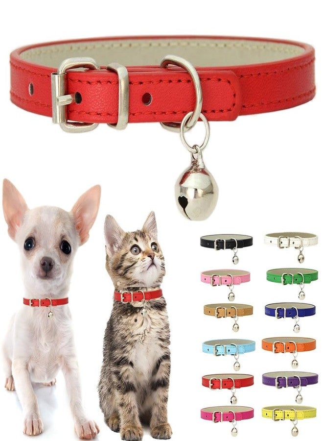 Weimostar Red XS Dog Collar with Bell, Soft Pu Leather Cat Collars Adjustable Buckle for XXS Extra Small Medium Tiny Female Male Boys Girls Pets Puppy Kitten Teacup Yorkie X-Small - Image 1